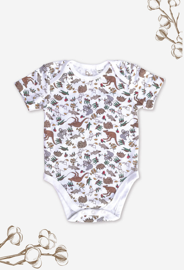 Short Sleeve Baby Bodysuit - 100% Organic Cotton - Native Aussie Animals