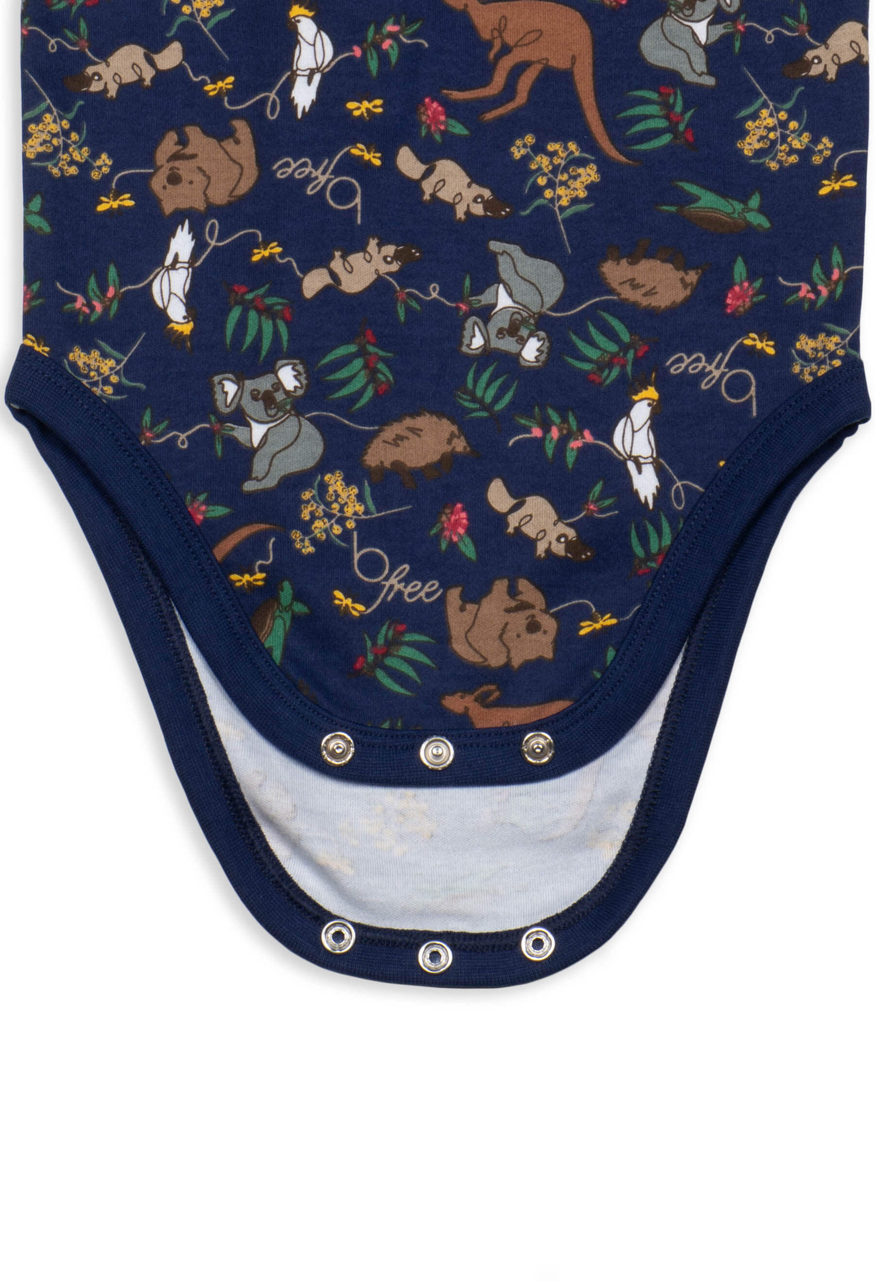 100% Organic Cotton Short Sleeve Baby Bodysuit - Navy Native Aussie Animals