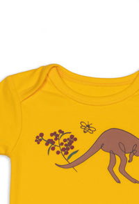 100% Organic Cotton Short Sleeve Baby Bodysuit - Yellow Kangaroo