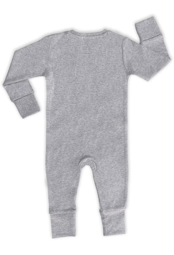 2-Way Zip Baby Sleepsuit with Foldable Mitts - 100% Organic Cotton - Grey Melange