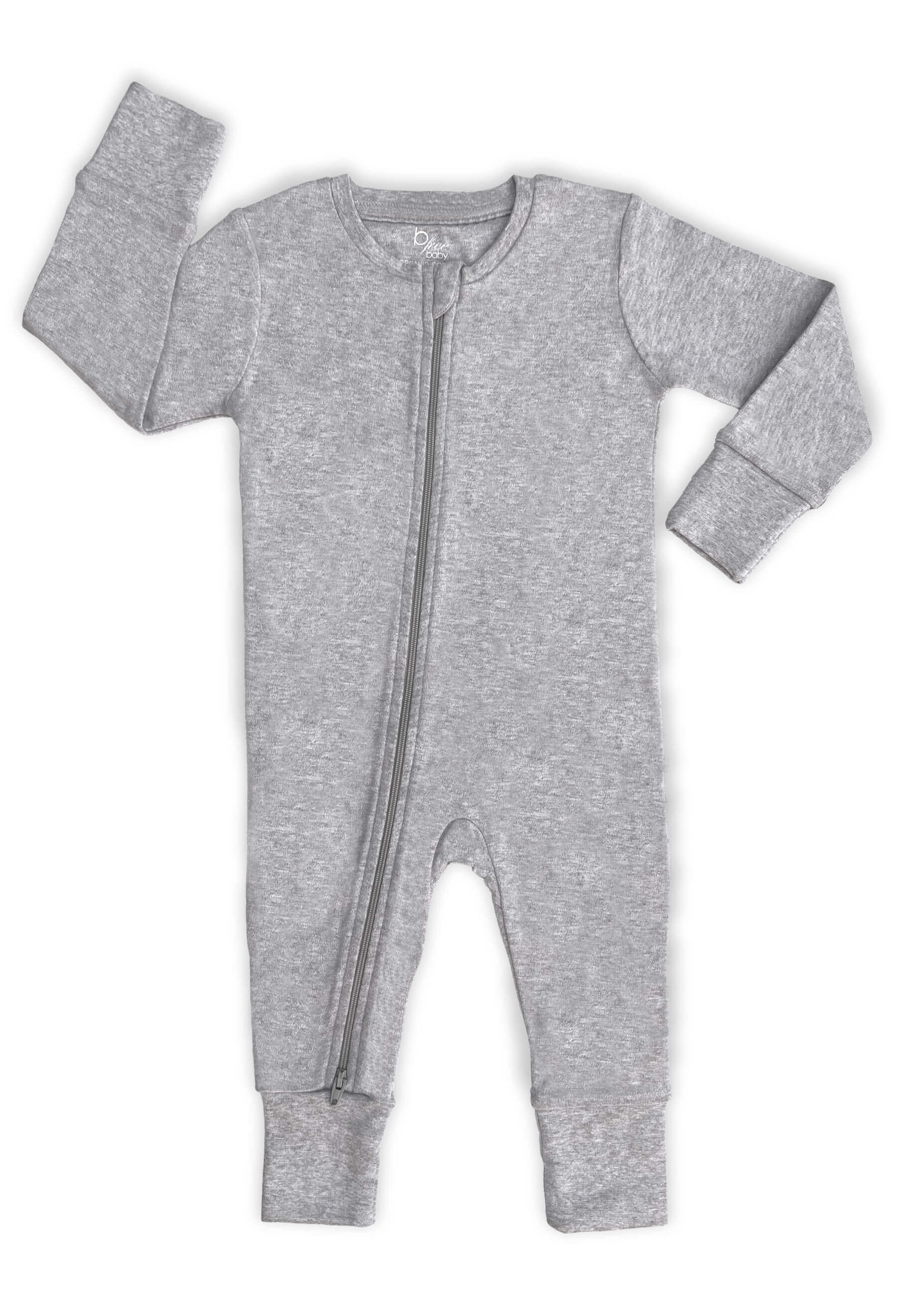 100% Organic Cotton 2-Way Zip Baby Sleepsuit with Foldable Mitts - Grey Melange