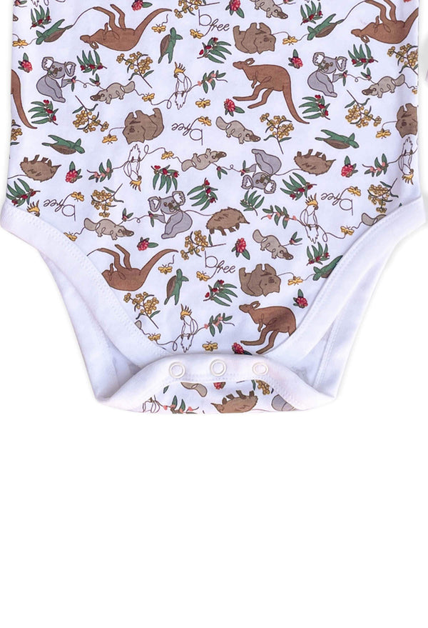 100% Organic Cotton Short Sleeve Baby Bodysuit - Native Aussie Animals