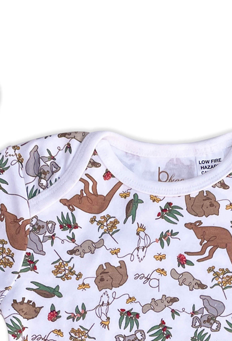 Short Sleeve Baby Bodysuit - 100% Organic Cotton - Native Aussie Animals