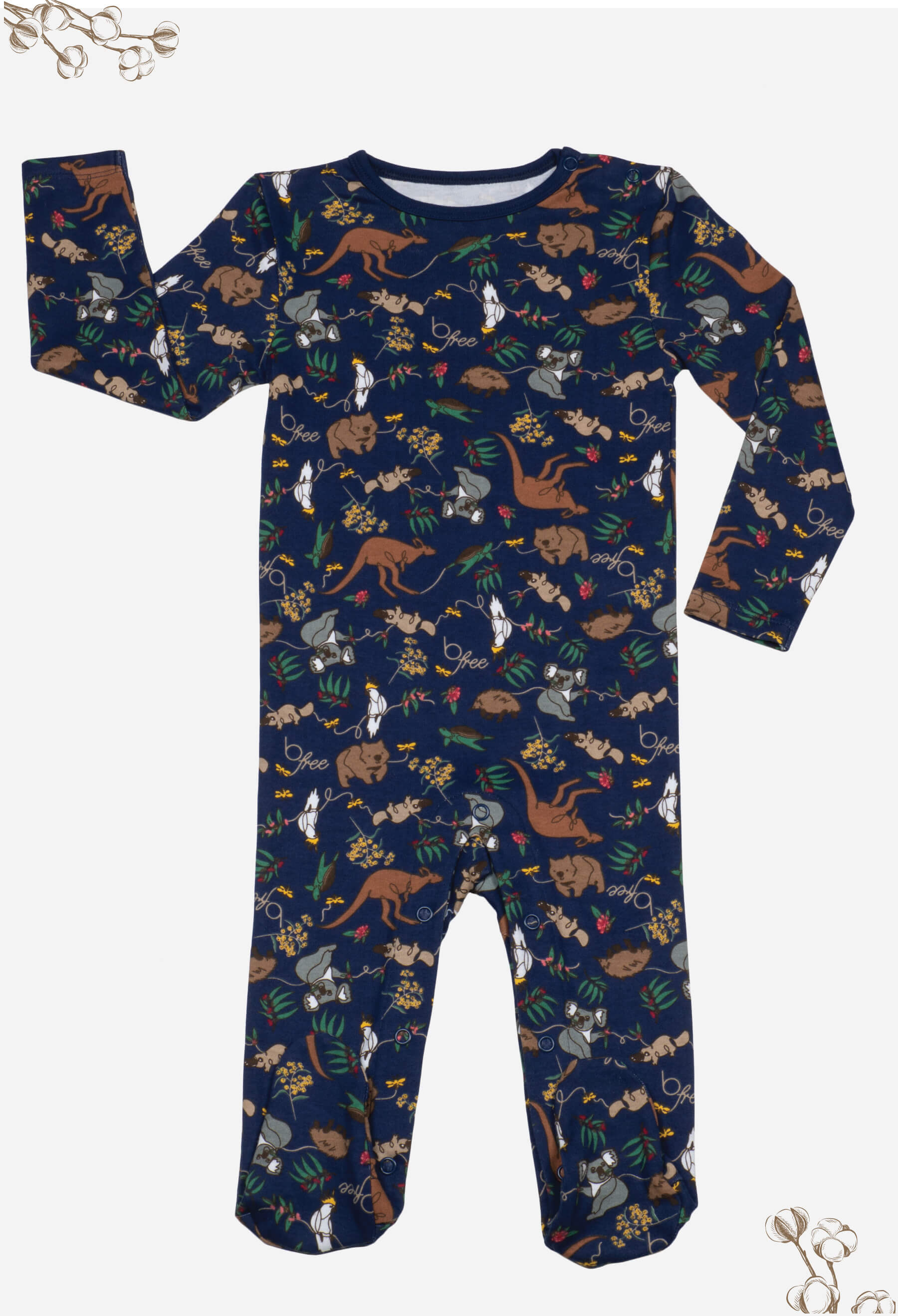 Baby Snap Button Sleepsuit with Booties - 100% Organic Cotton