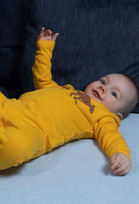 Baby Snap Button Sleepsuit with Booties - 100% Organic Cotton - Yellow Kangaroo