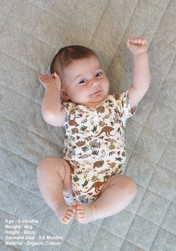 100% Organic Cotton Short Sleeve Baby Bodysuit - Native Aussie Animals