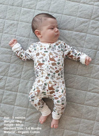 2-Way Zip Baby Onesie with Foldable Mitts - 100% Organic Cotton