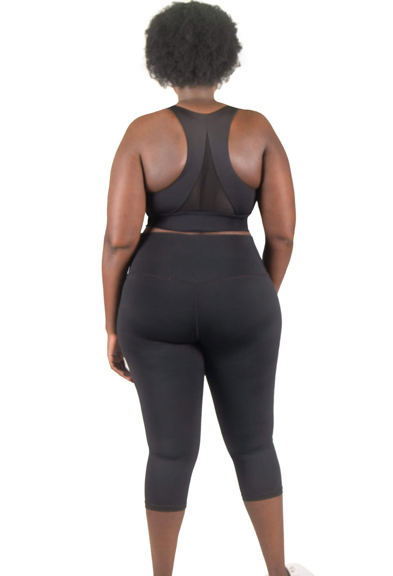 Plus Size High Waisted 3/4 Capri Gym Leggings (Lint & Pet Hair Resistant)