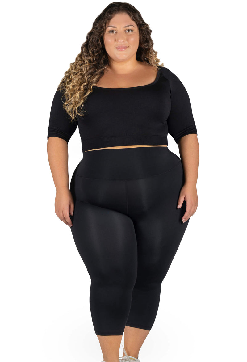 Plus Size High Waisted 3/4 Capri Gym Leggings (Lint & Pet Hair Resistant)