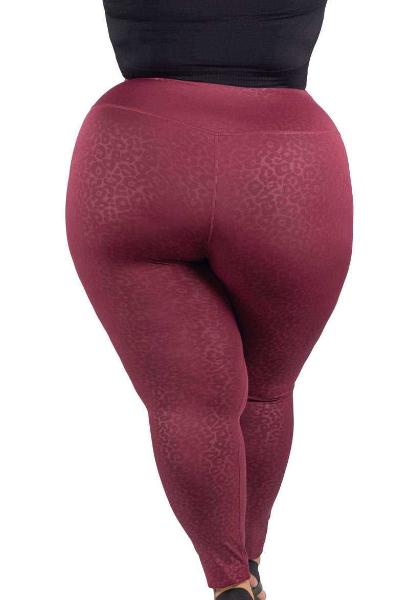 Plus Size High Waisted Burgundy Leopard Print Leggings