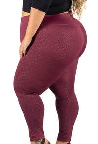 Plus Size High Waisted Burgundy Leopard Print Leggings