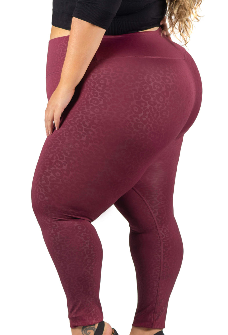 Plus Size High Waisted Burgundy Leopard Print Leggings