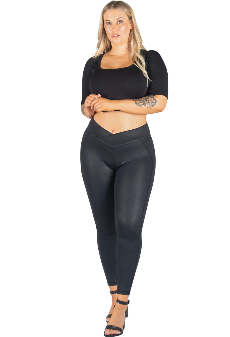 V-Waist Faux Leather Booty Sculpting Leggings