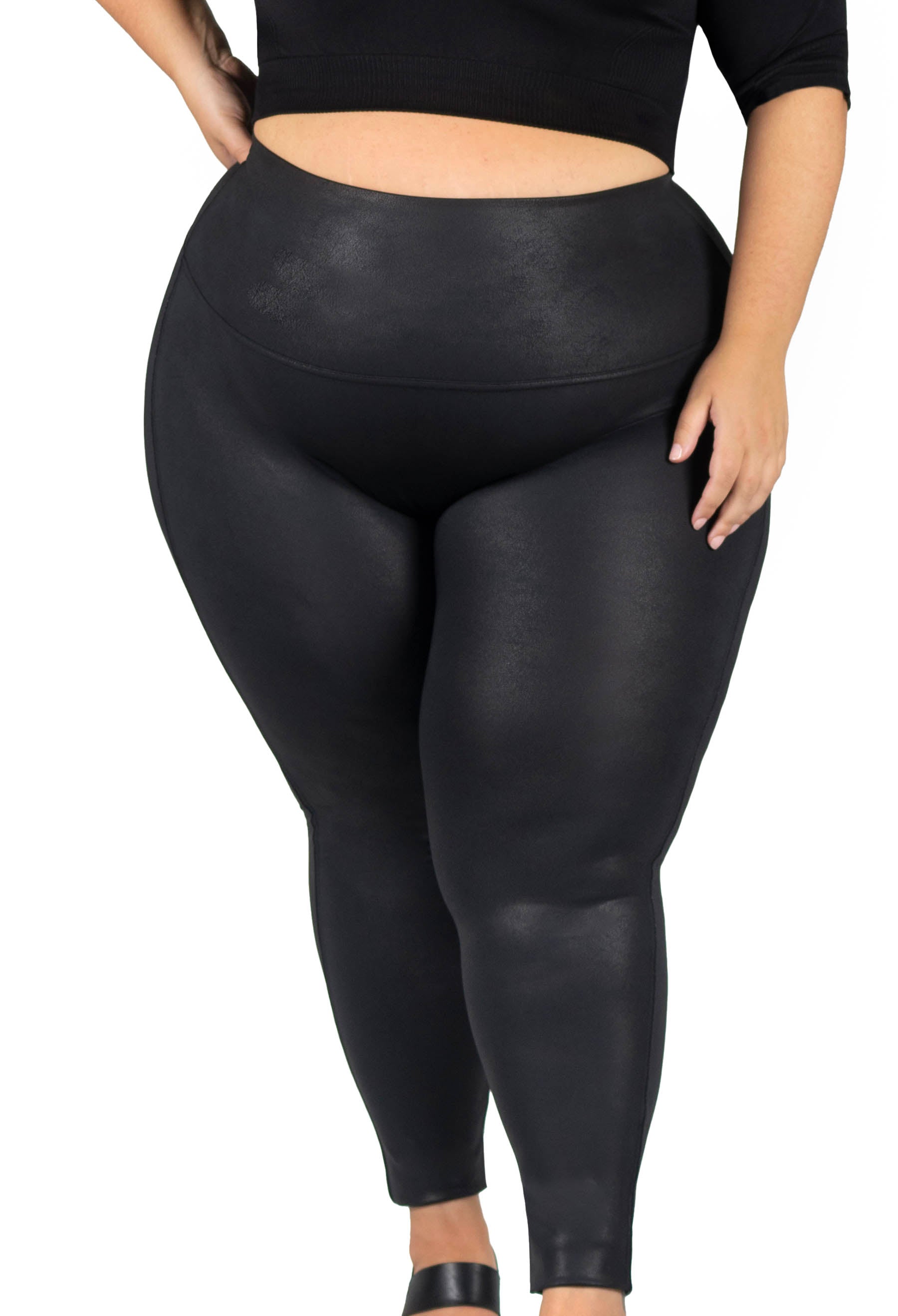 Plus Size High Rise Faux Leather Leggings