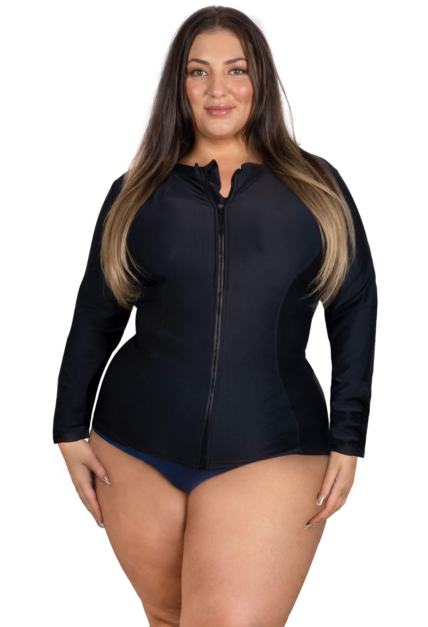 Plus Size Long Sleeve Zip Rash Vest