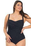 One-Piece Black Swimsuit with Ruched Bust