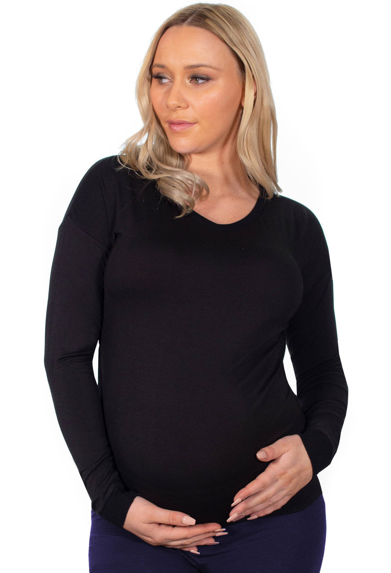 Maternity Bamboo Long Sleeve Relaxed Fit Tee - 2 Pack