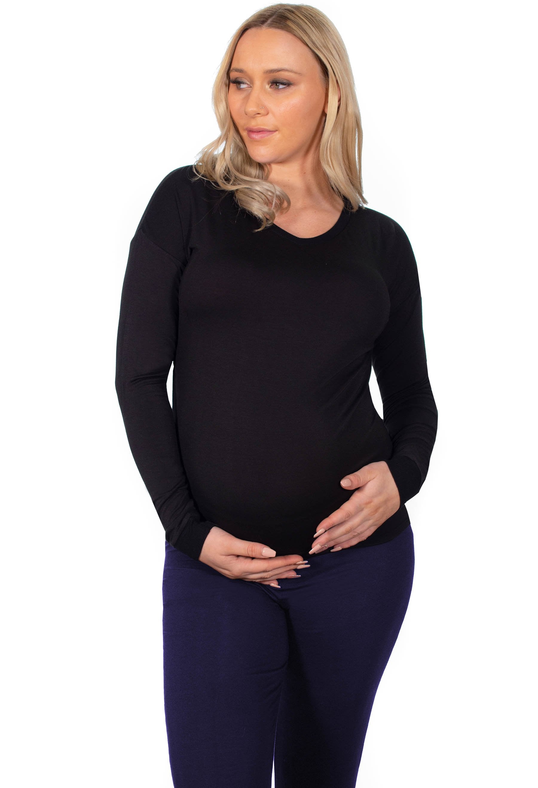 Maternity Bamboo Long Sleeve Relaxed Fit Tee