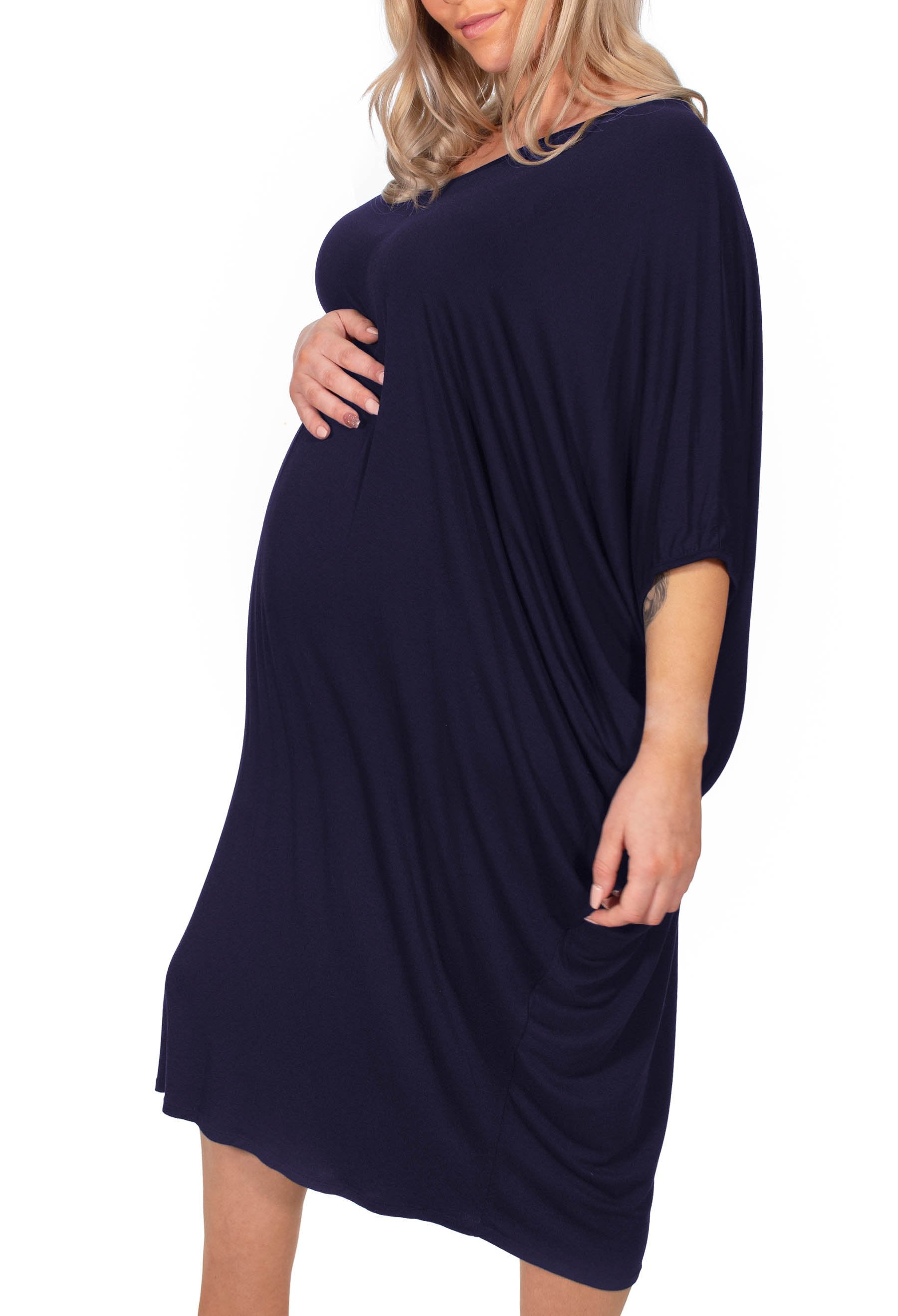 Maternity Bamboo V Neck Draped Dress