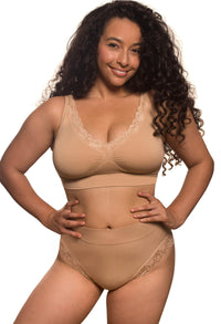 Lace Minimiser Wire Free Bra - Neutrals 3 Pack